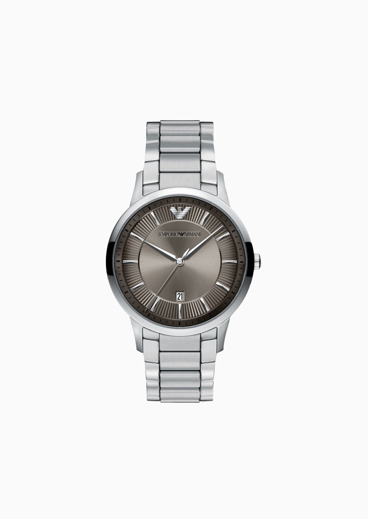 Emporio Armani 男士圆形大表盘钢带三针石英腕表