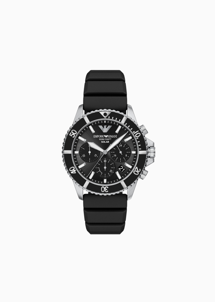 Emporio Armani 男士圆形大表盘硅胶腕带太阳能腕表