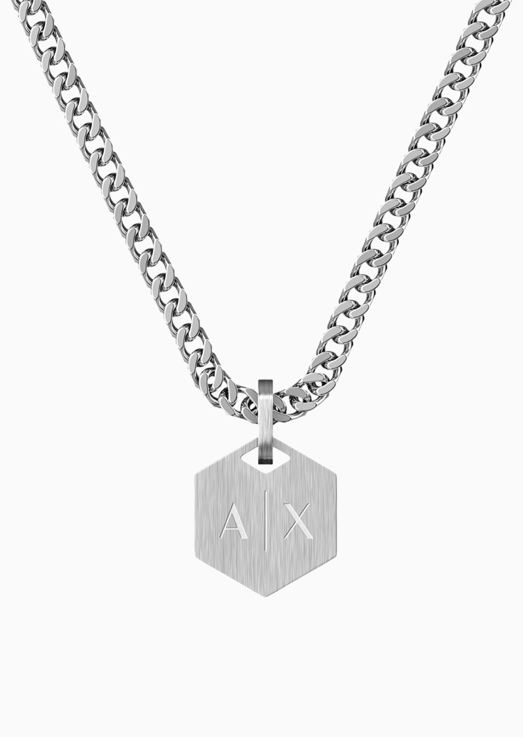 ARMANI EXCHANGE 男士六角铭牌吊坠龙虾扣时尚项链