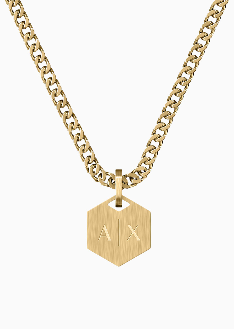 ARMANI EXCHANGE 男士六角铭牌吊坠龙虾扣时尚项链