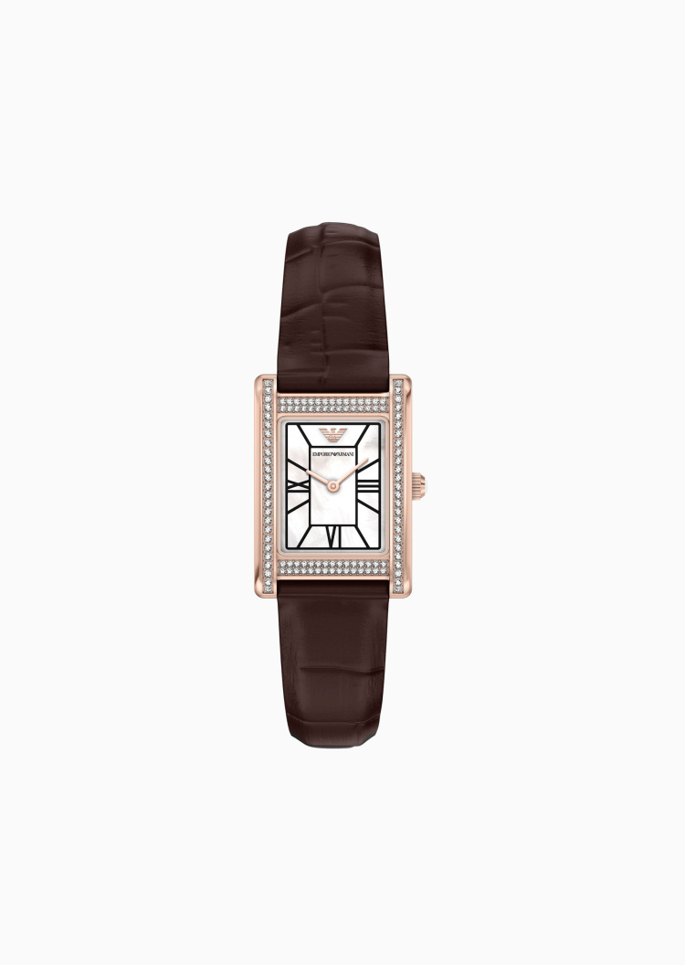 Emporio Armani 女士小方表皮带简约双针石英腕表