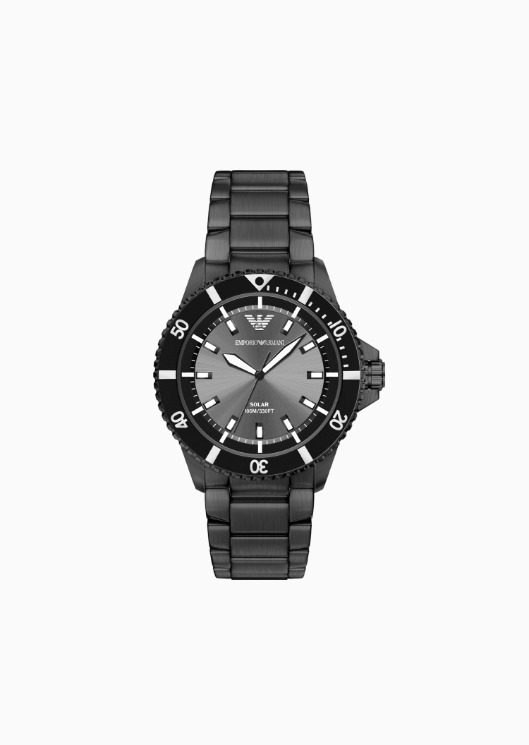 Emporio Armani 男士圆形大表盘钢带运动太阳能腕表