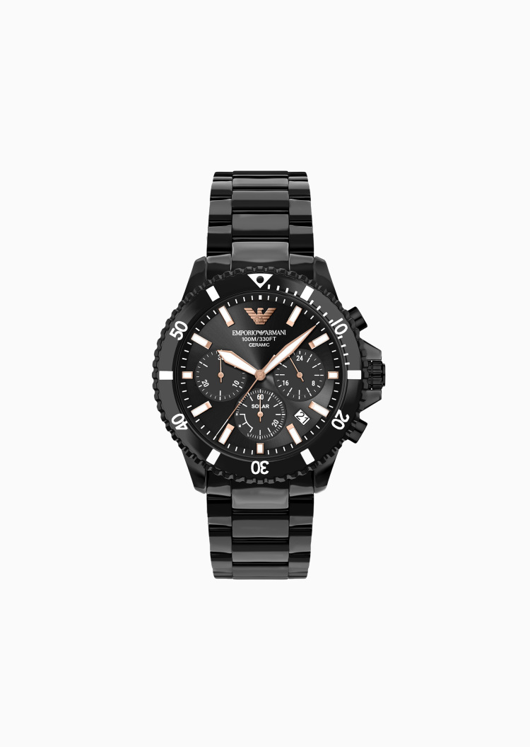 Emporio Armani 男士圆形大表盘陶瓷运动太阳能手表腕表