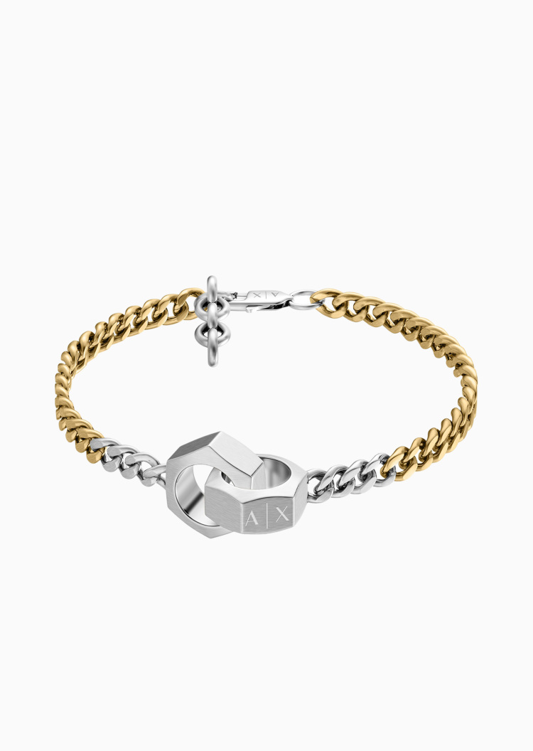 ARMANI EXCHANGE 男士钢质古巴链龙虾扣潮流时尚手链