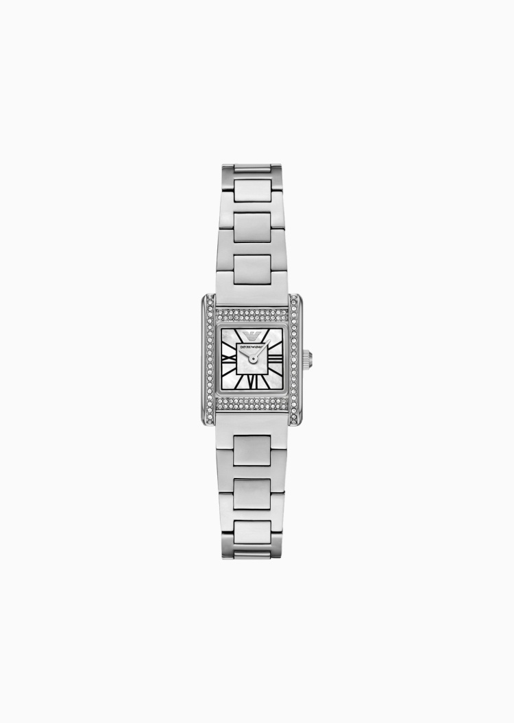 Emporio Armani 女士小方表钢带简约双针石英腕表