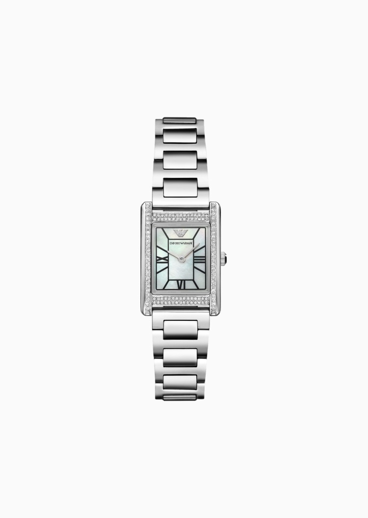Emporio Armani 女士小方表钢带简约双针石英腕表