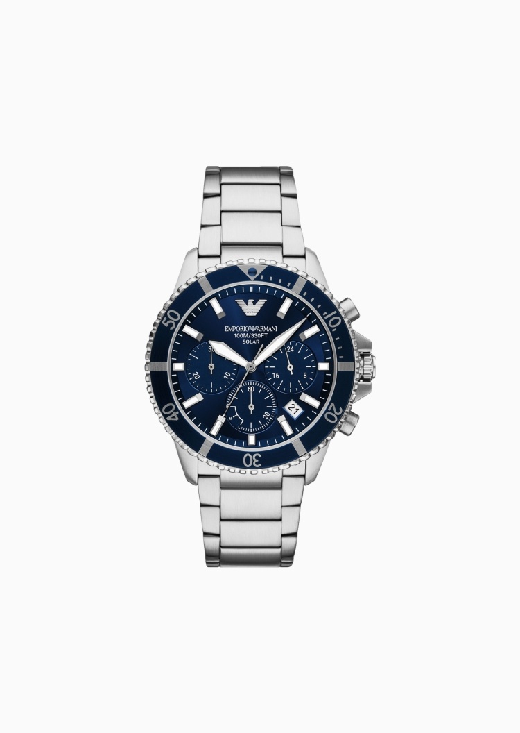 Emporio Armani 男士圆形大表盘钢带运动太阳能腕表