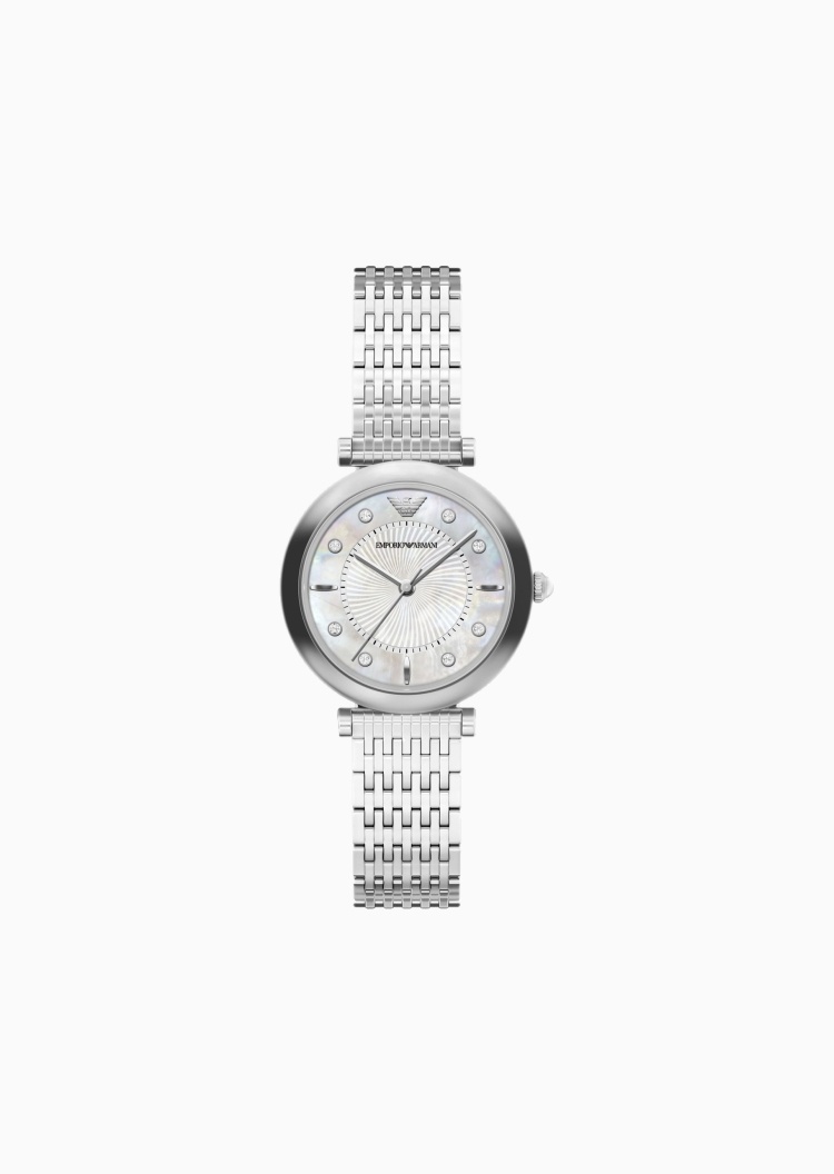 Emporio Armani 女士圆形表盘钢带三指针石英腕表